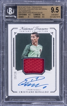 2018 Panini National Treasures Century Collection Material Autographs #26 Cristiano Ronaldo Signed Jersey Card (#19/20) - BGS GEM MINT 9.5/BGS 10